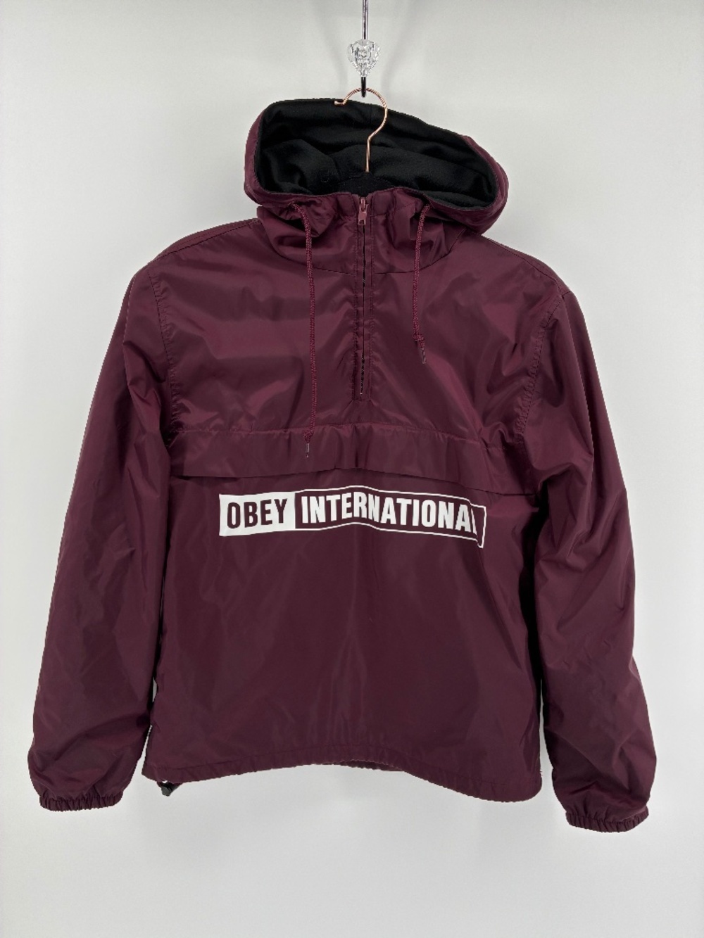 Obey Burgundy Fleece Lined Windbreaker Jacket